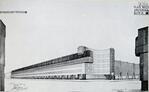 Een spectaculaire ontwerptekening van de gevel.
<br/>
Uitgave "Plan West", ca 1925